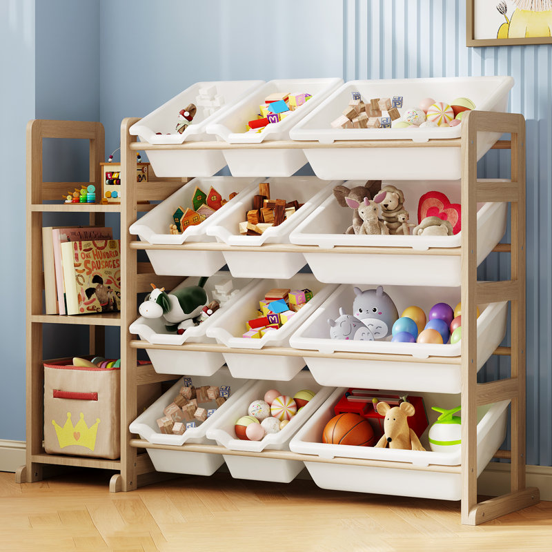 Toy Storage Organizer - Toy Organizers And Storage With Bookshelf, Toy Storage Shelf With 3 Shelves And 12 Storage Bins, Kids Bookshelf And Toy Storage For Kids Room, Playroom, Nursery