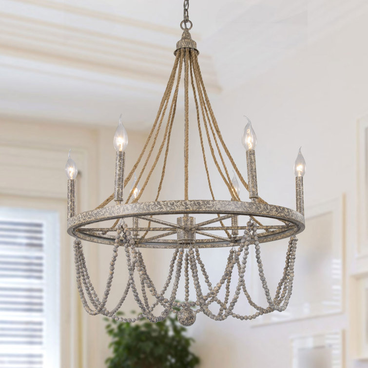 Dianthus 6 - Light 25.6'' W Candle Style Beaded Modern Farmhouse Empire Dining Room Chandelier ETL Certified