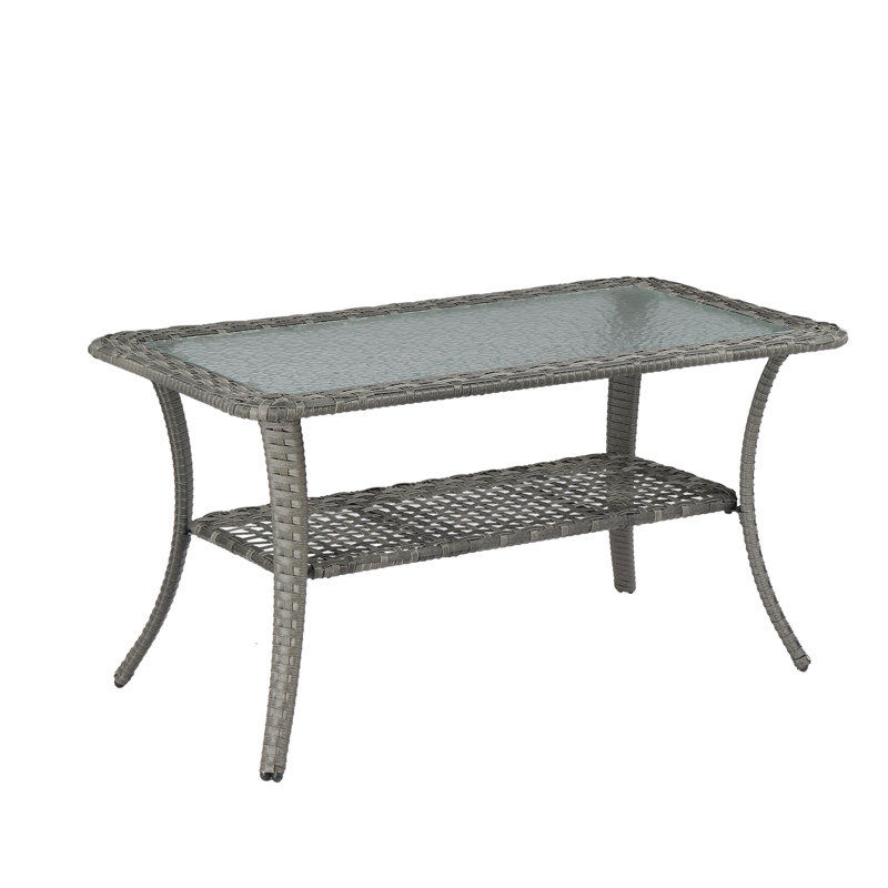 Patio Wicker Coffee Table With Glass Top