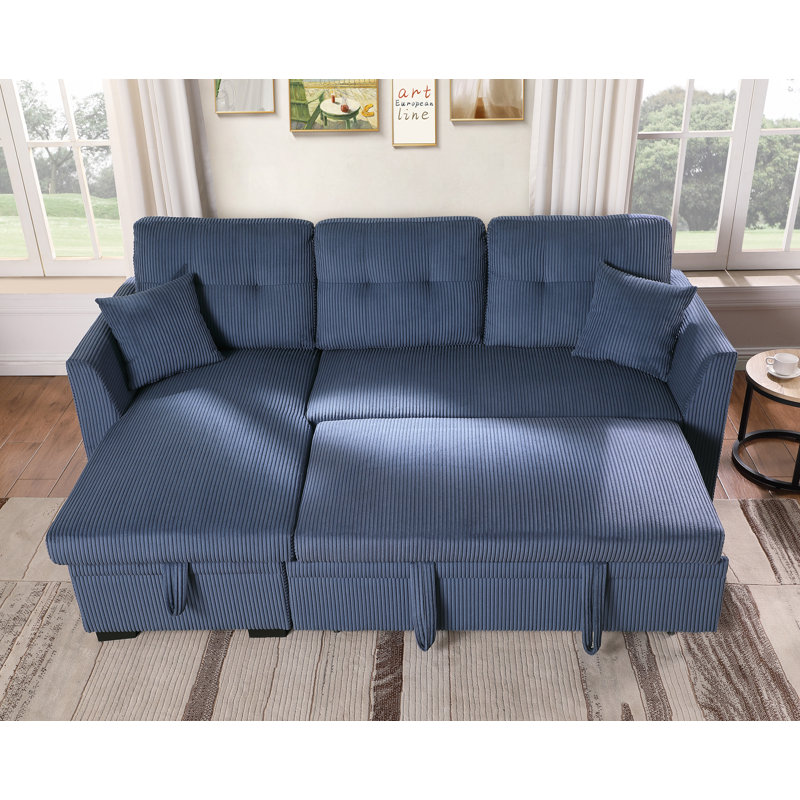 (Box 1/2) 81.5“ Corduroy Chaise Sofa With Pull Out Bed