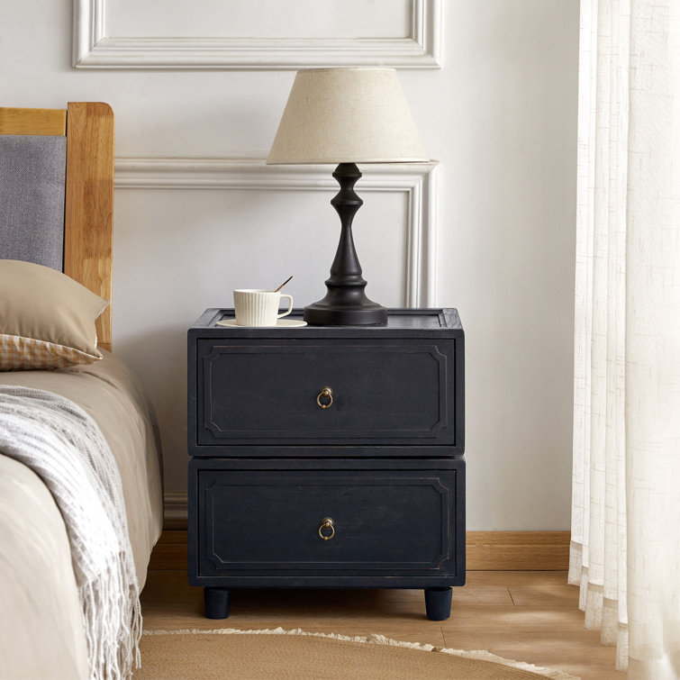 Aivery 2 - Drawer Solid Wood Modular Transitional Nightstand with Antique Bronze Handles