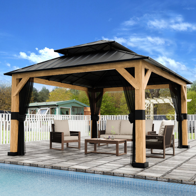 ( similar ) ( incomplete ) 13 Ft. W X 11 Ft. D Solid Wood Outdoor Hard Top Patio Gazebo With Mosquito Netting