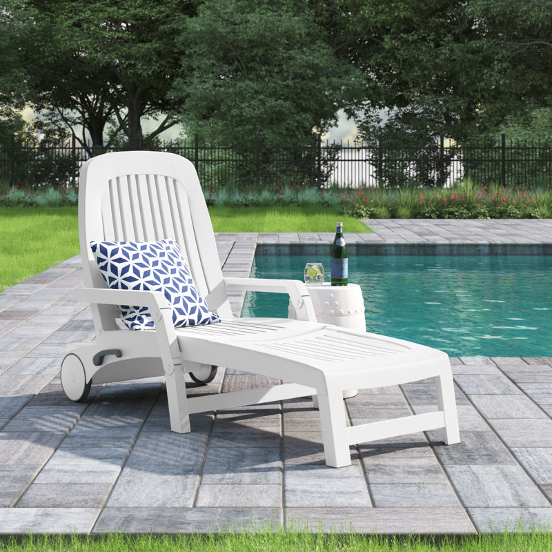 ( similar) Makaila Outdoor Folding Chaise Lounge Chair On Wheels, Patio Sun Lounger Recliner With Storage Box & 5-Position Backrest For Garden, Beach, Pool, White