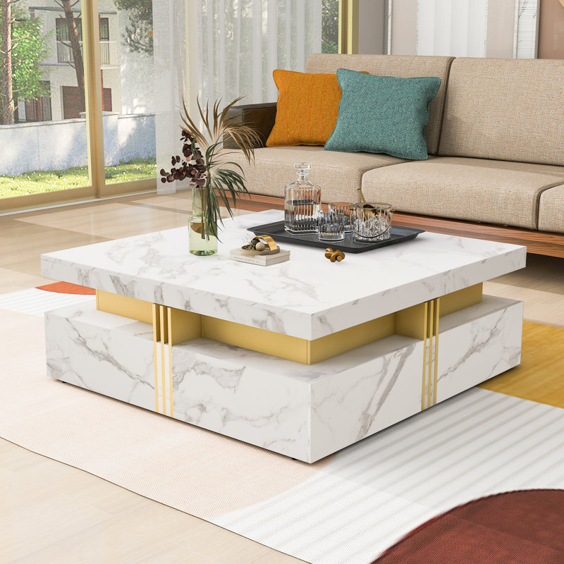 Modern Square Storage Coffee Table with 4 Drawers Contemporary Storage Table Cocktail Table Living Room Table