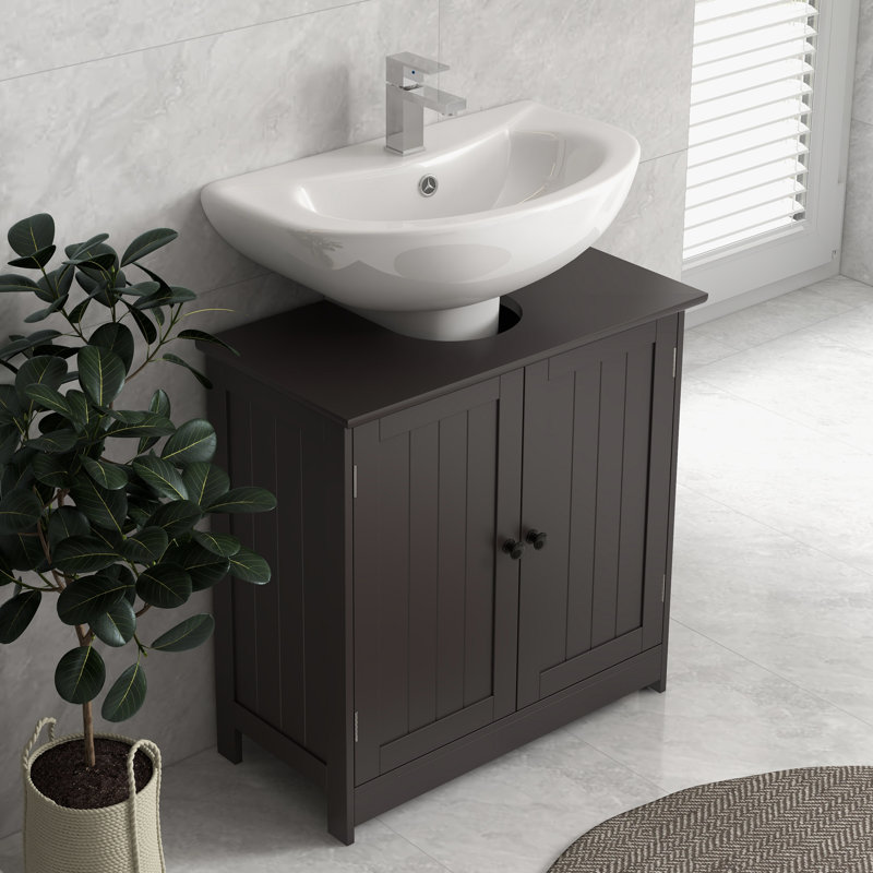 Under Sink Bathroom Cabinet With 2 Doors And Shelf, Pedestal Sink Bathroom Vanity Cabinet, Coffee