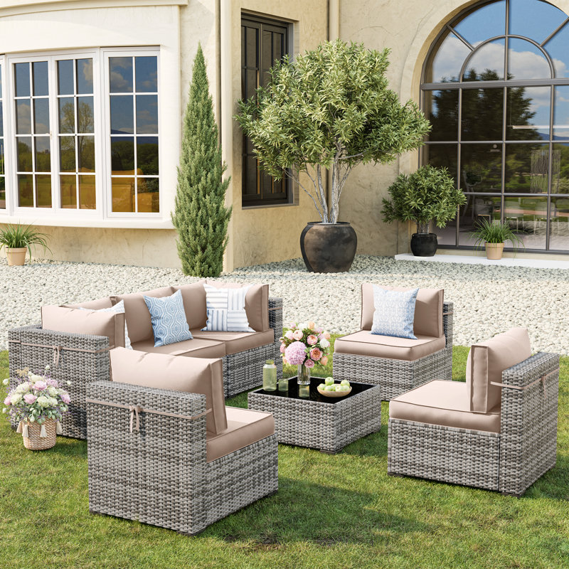 ( incomplete) Cawanna 7-Piece Outdoor Rattan Seating Group with Cushions