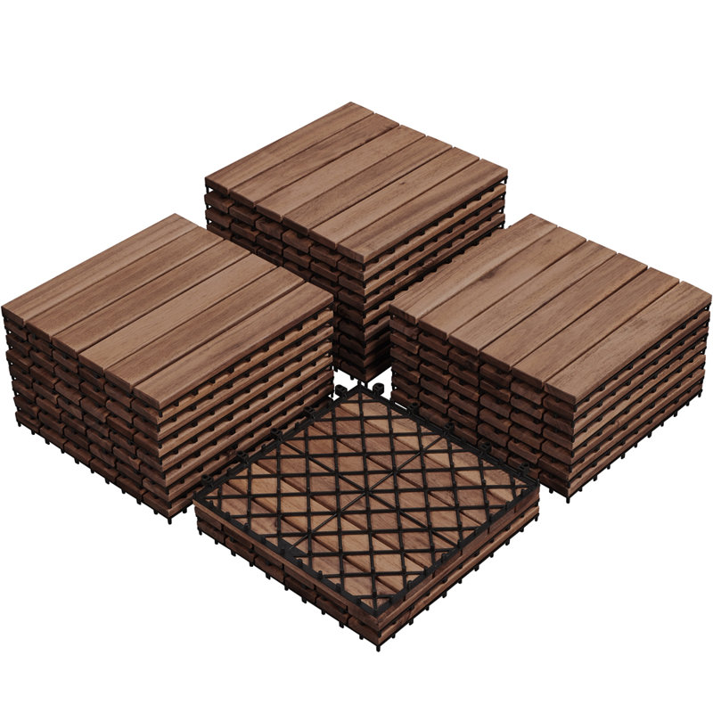 Acacia Natural Wood Interlocking Deck Tiles for Indoor and Outdoor (Set of 27)