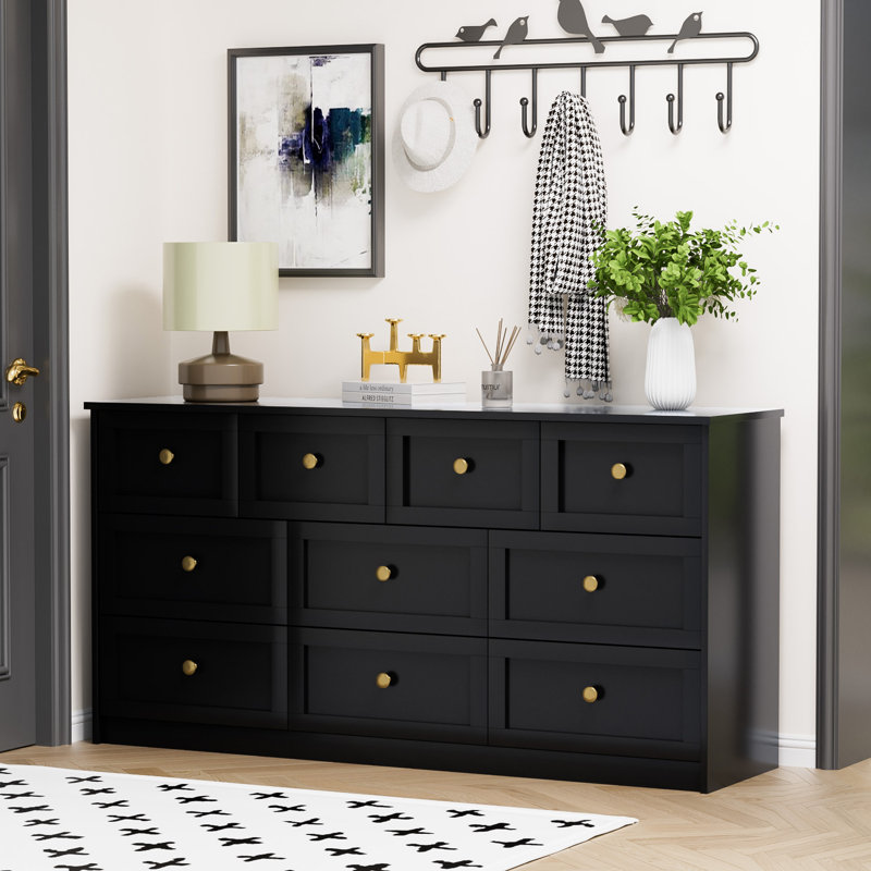 (Incomplete) 10 Drawer Dresser For Bedroom, Modern Dresser Chest Of Drawers With Gold Knobs & Wood Legs, For Living Room Bedroom