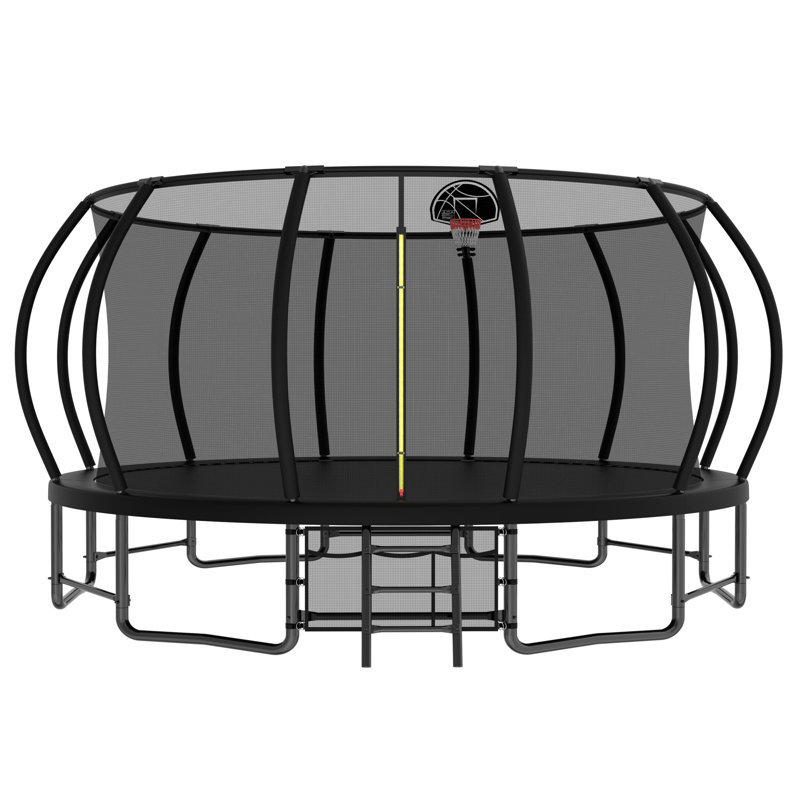16FT Outdoor Trampoline For Kids And Adults, Pumpkin Trampolines With Curved Poles,Heavy Duty Trampoline Anti-Rust Coating ASTM Approval