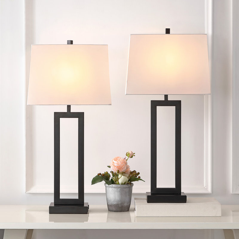 Rogina 28.5" Black Metal Table Lamp Set with USB Type-C Ports and Built-in Outlet (Set of 2)