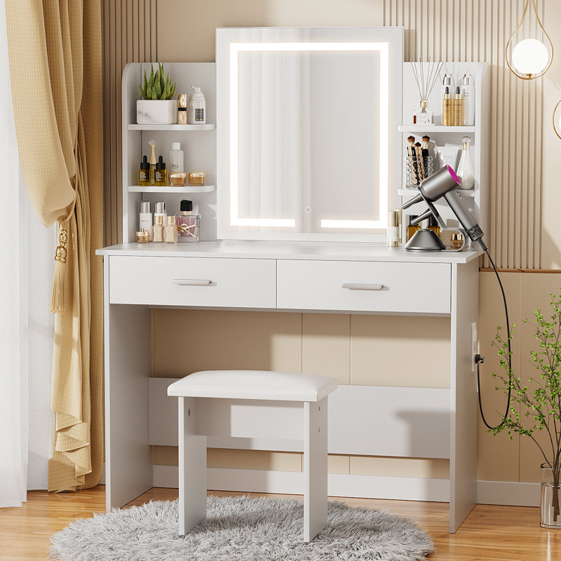(Incomplete )Greyden Vanity Set With LED Mirror & Built-in Outlets
