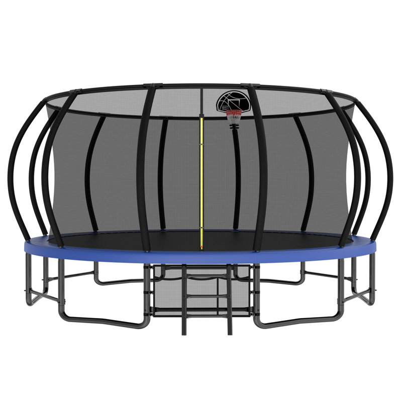 16FT Outdoor Trampoline For Kids And Adults, Pumpkin Trampolines With Curved Poles,Heavy Duty Trampoline Anti-Rust Coating ASTM Approval