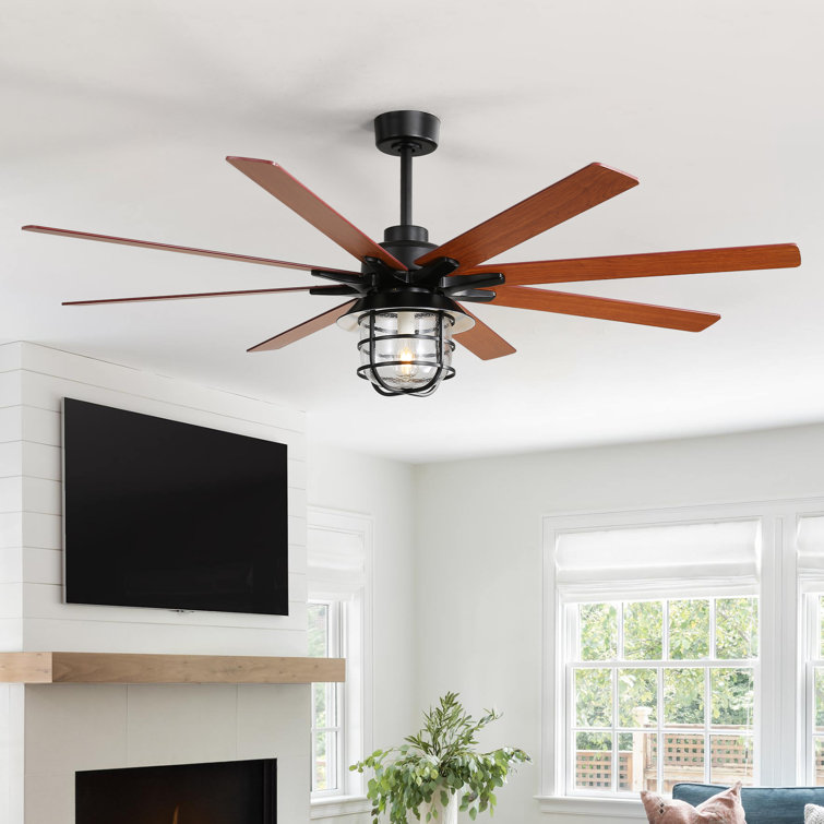 Nicola 66'' 8-Blade Black Farmhouse Ceiling Fan with Light Kit and Remote Control
