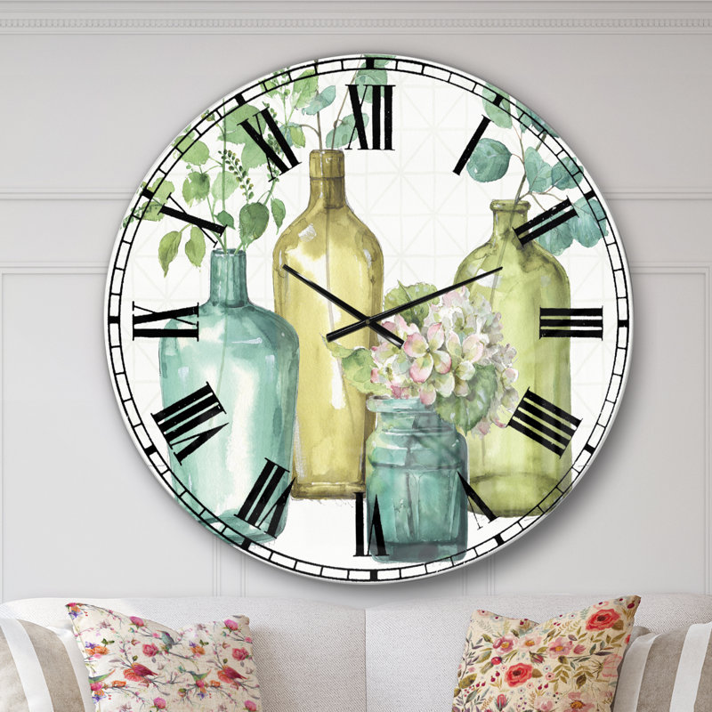Swigart Mixed Botanical Green Leaves VIII - Farmhouse wall clock