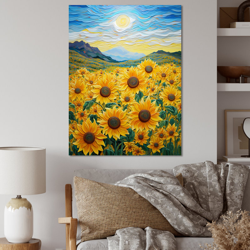 \" Vangogh Style Sunflowers Mountains \" 16 X32”
