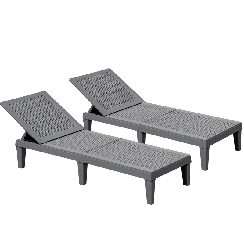 2-Pieces Outdoor Chaise Lounge Chairs with Adjustable Backrest (Set of 2)