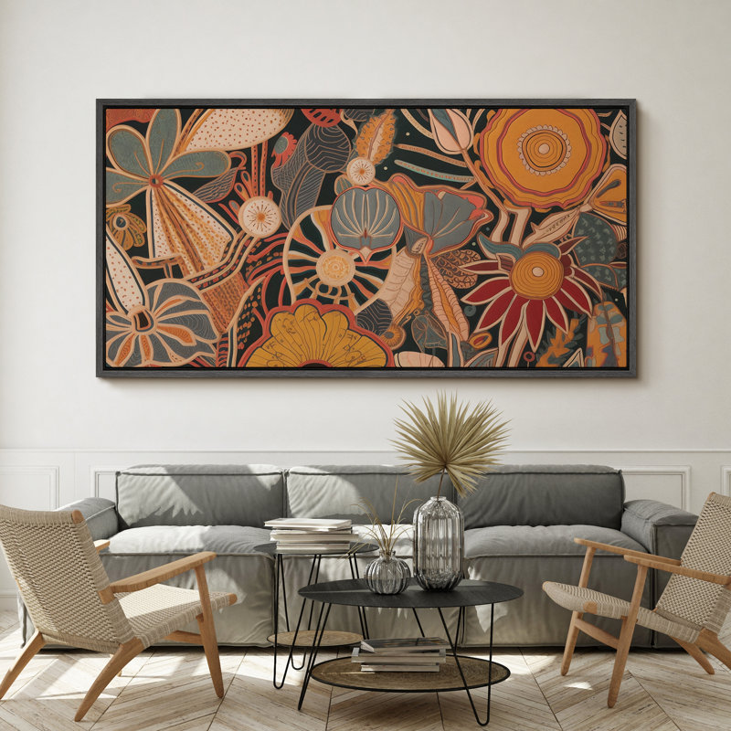 Abstract Botanical " Extra Large Abstract Floral And Fauna Vibrant Bohemian Garden Retro Fine Art Decorative Colorful "