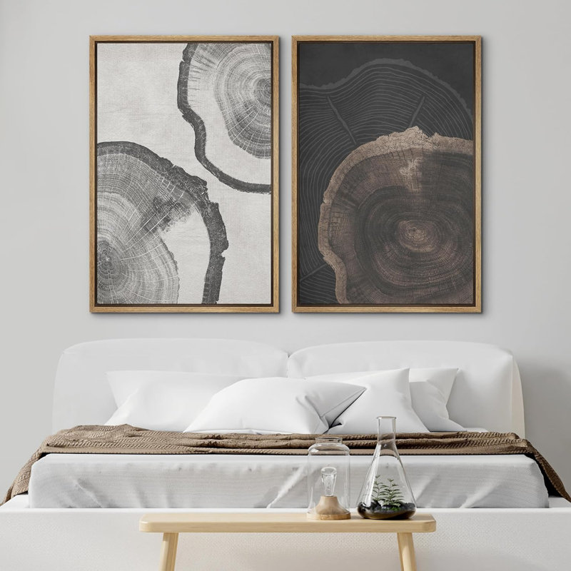 Tree Ring \" Wood Tree Rings Abstract Minimalist Modern Wall Art Neutral Boho Decor \" 2 - Pieces 36”x48”