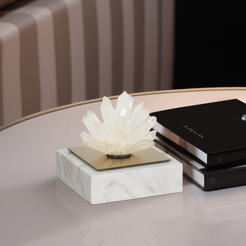 Glass Crystal Decorative Object with White Marble Base - 4" Modern Glam Accent for Home, Office, Bedroom, or Living Room