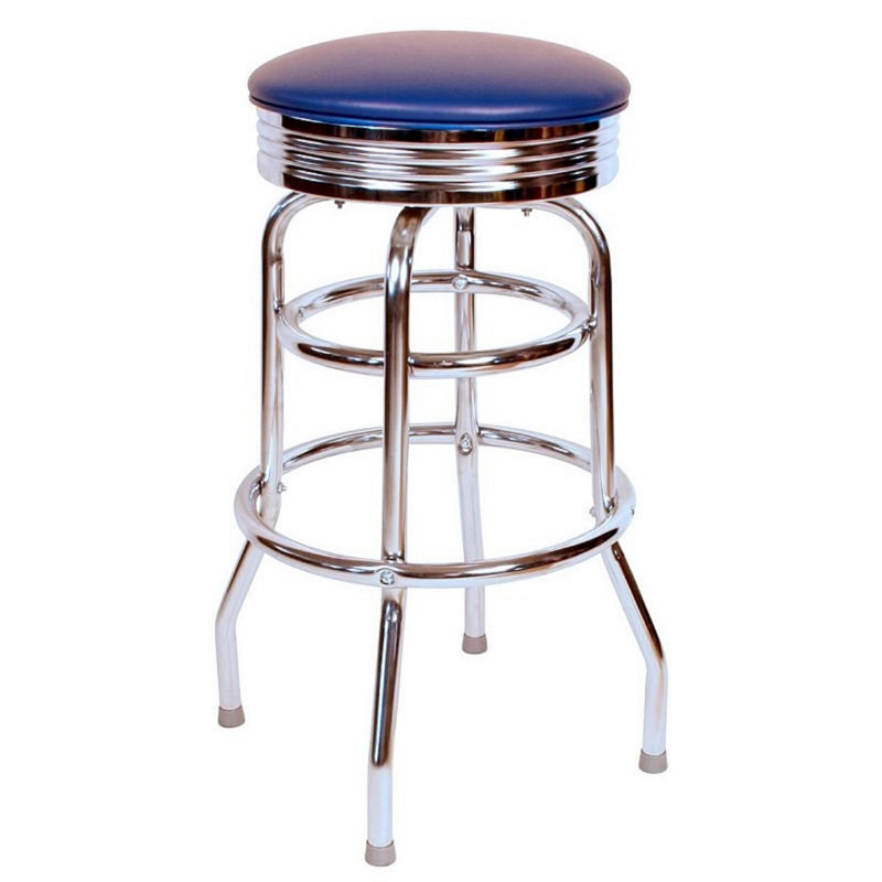 Retro Home Double Ring Chrome Pan Swivel 30" Bar Stool