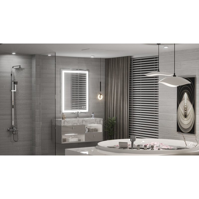 Martrez Frameless LED Lighted Bathroom / Vanity Mirror with Brightness Adjustable, Memory Function, Anti-fog (28” x 36”)