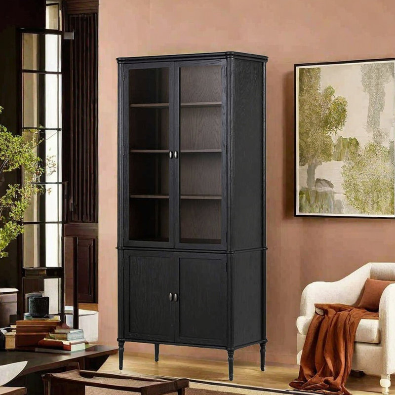 (Incomplete) American style retro black solid wood bookcase