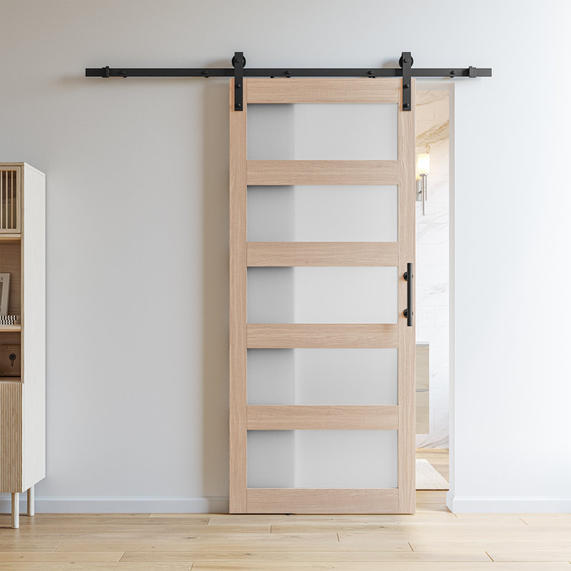 84'' Frosted Glass Barn Door with Installation Hardware Kit