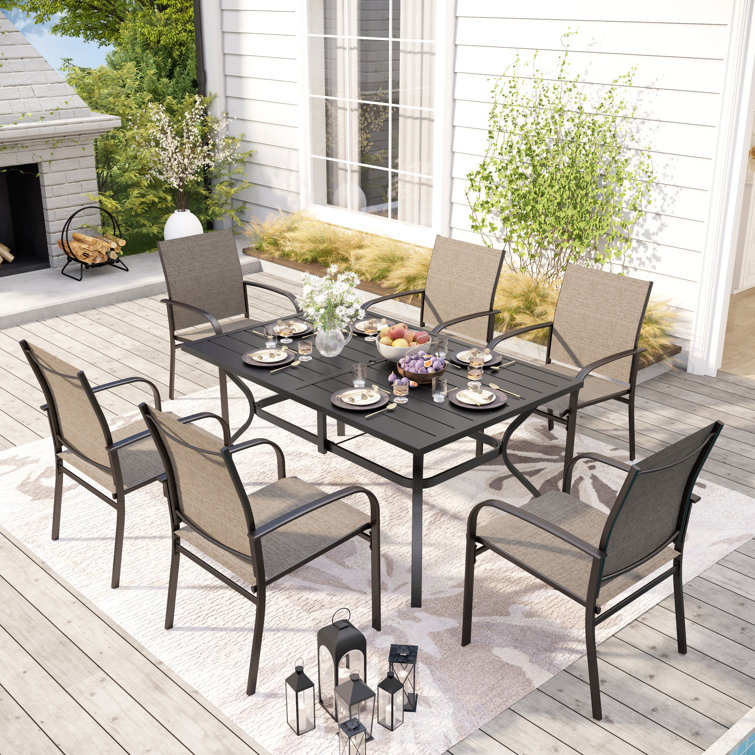 (Box 1/2) 7 Pcs Patio Dining Set With Brown Sling Chairs