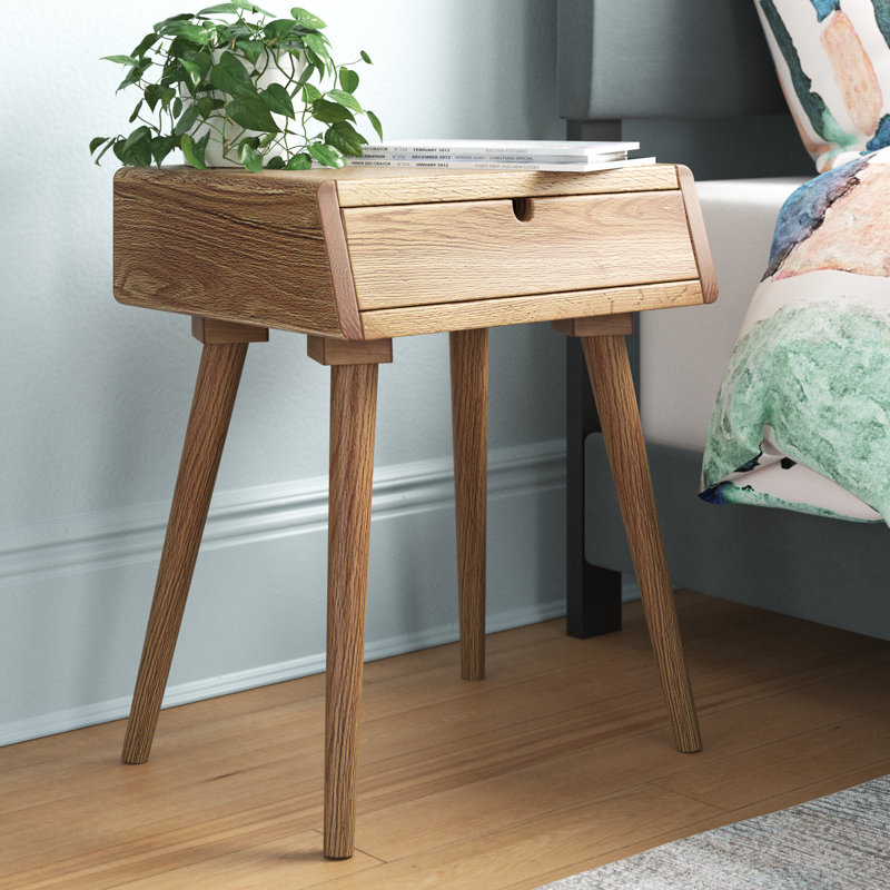 Evins Solid Wood End Table with Storage and Built-In Outlets