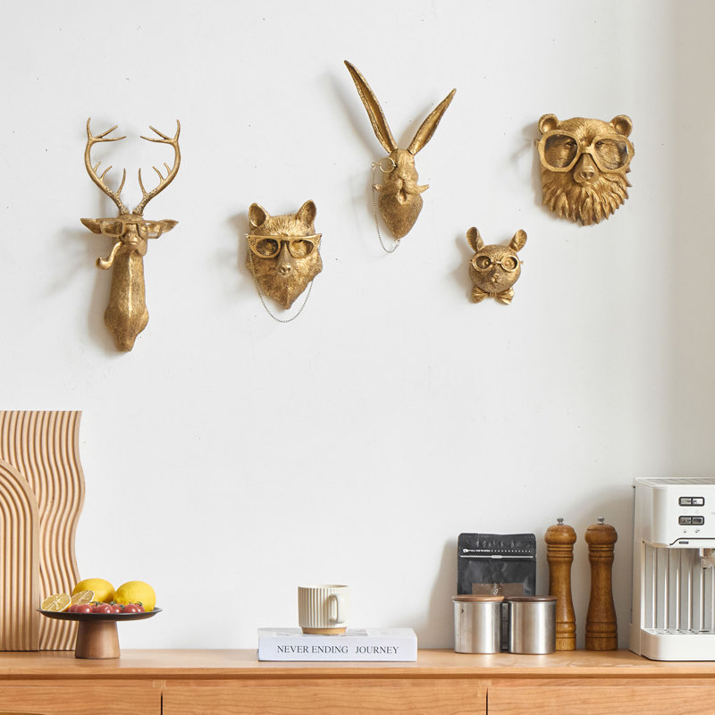 5 Piece Resin Animal Head Wall Decoration