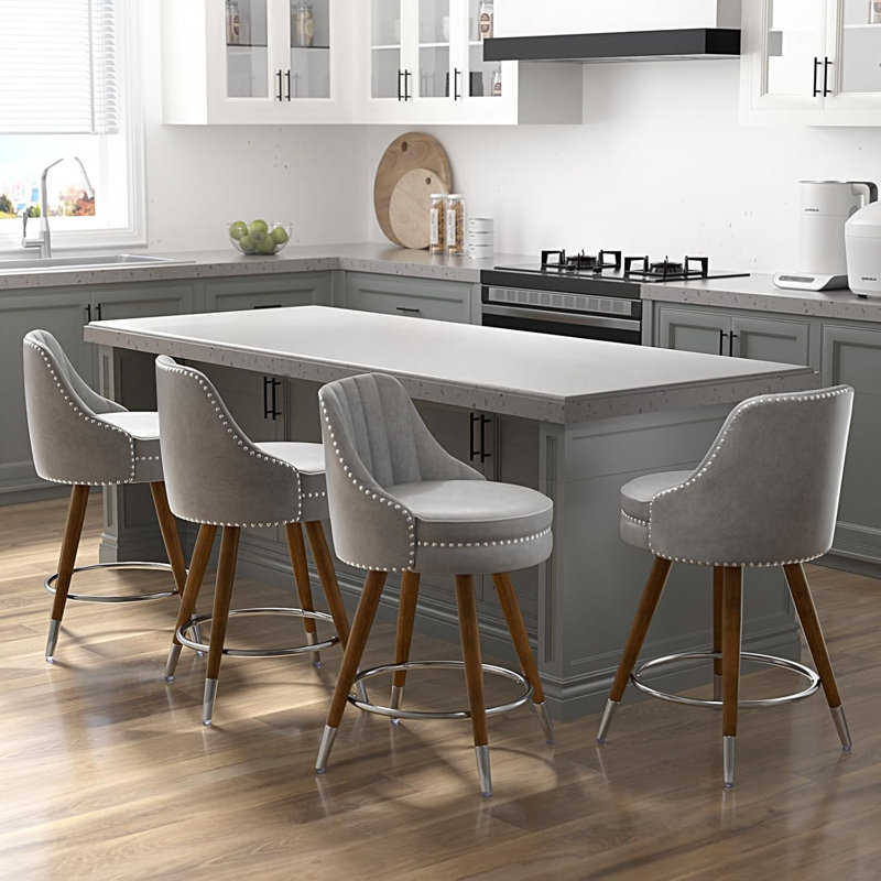 (Seats only) Markelian Counter Height Bar Stools with Backs, 24\" Swivel Bar Stools with Wood Legs for Kitchen