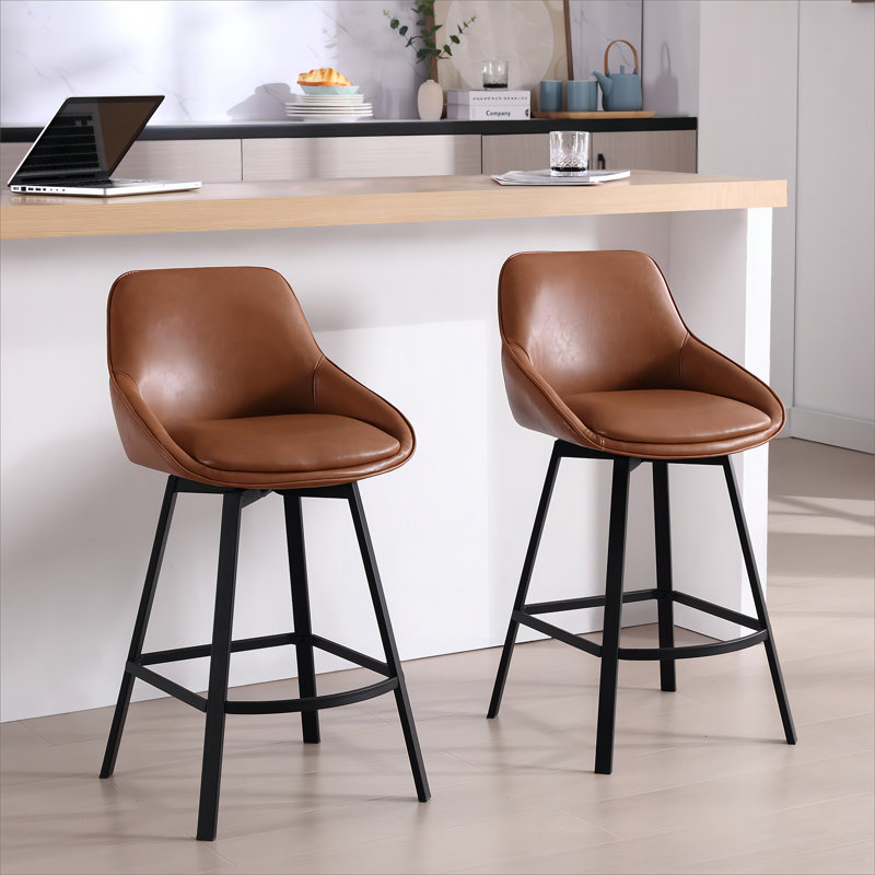 Janayshia Swivel Upholstered 25.6'' Faux Leather Counter Stool with Metal Frame (Set of 2)