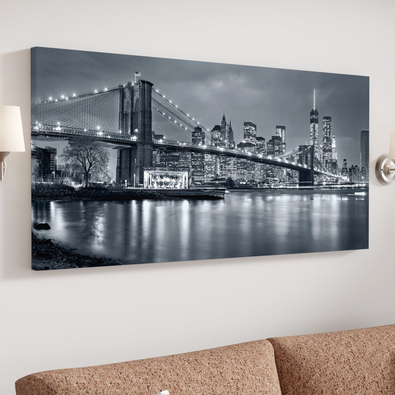 Panorama New York City at Night Photographic on Metal