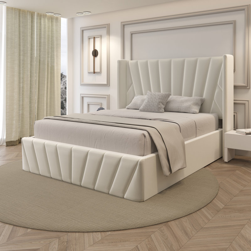 (Different color) ( incomplete box 2 of 2 )Iginia Upholstered High Headboard Storage Bed w/Hydraulic Gas Lift, Wood Slat System & Under Bed Storage