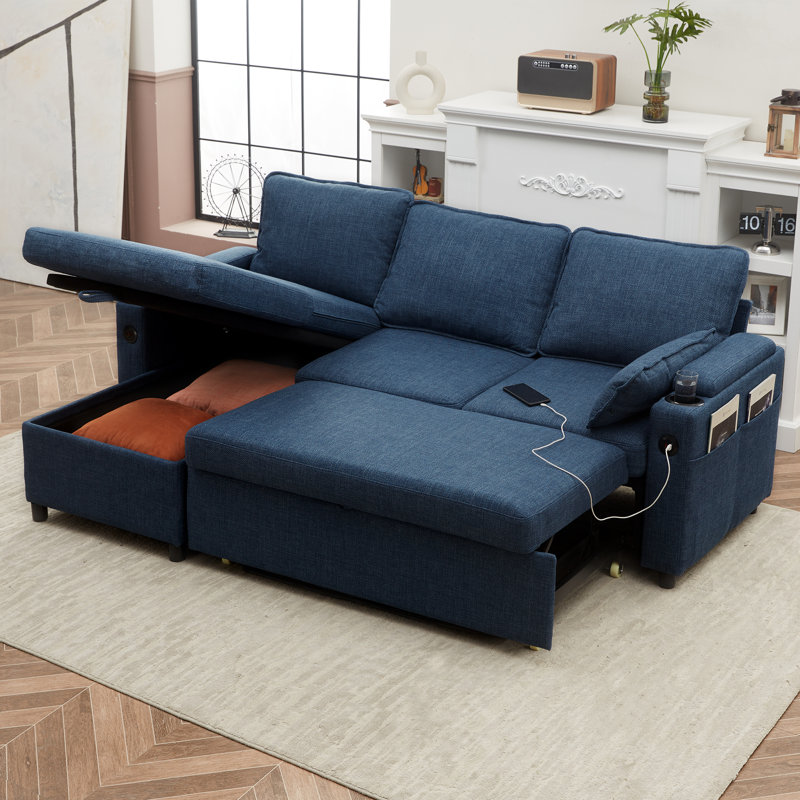 (Box 1/3) Vesna L-shape 81\" Wide Space-Saving Sleeper Sofa Upholstered Pull-out Sofa Bed