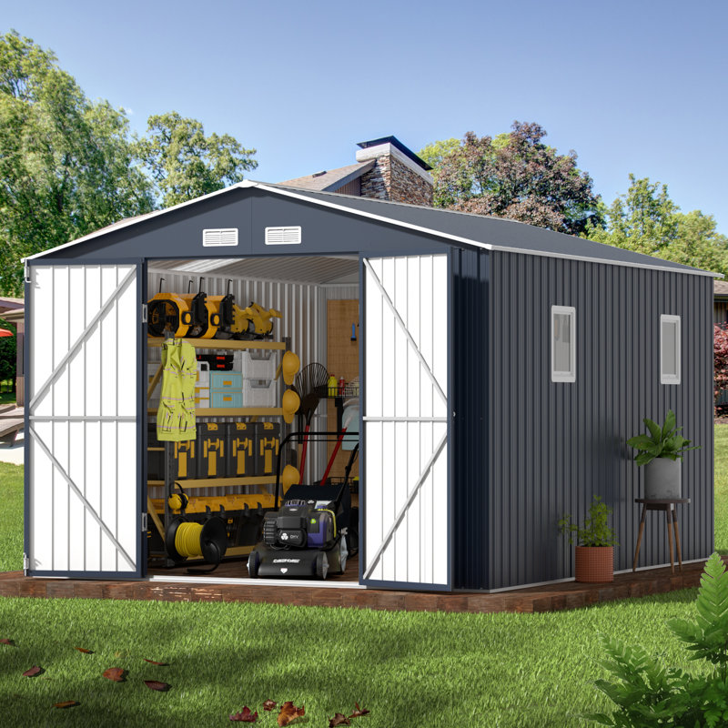 ( incomplete/ box 1 of 3) 10X12 FT Outdoor Metal Storage Shed with Windows