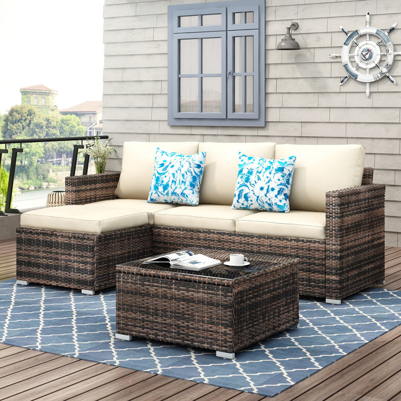 ( incomplete ) Southerland  6-Piece All-Weather PE Wicker Sectional Sofa Set Modular Outdoor Patio Furniture Seating Group with Cushions & Glass Table