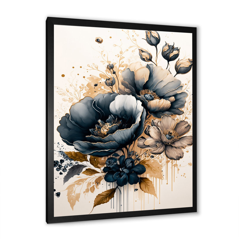 Navy Blue And Gold Poppy Flowers III " Navy Blue And Gold Poppy Flowers III "