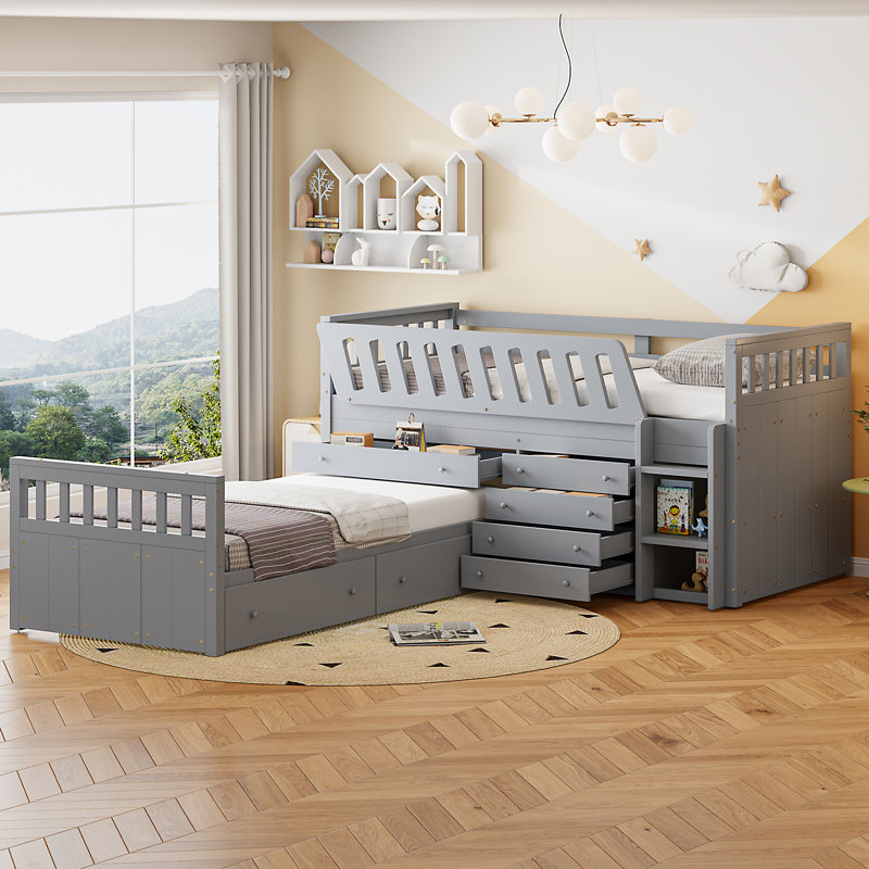 (incomplete box 3 of 3) Low L-Shaped Bunk Bed With 7 Drawers