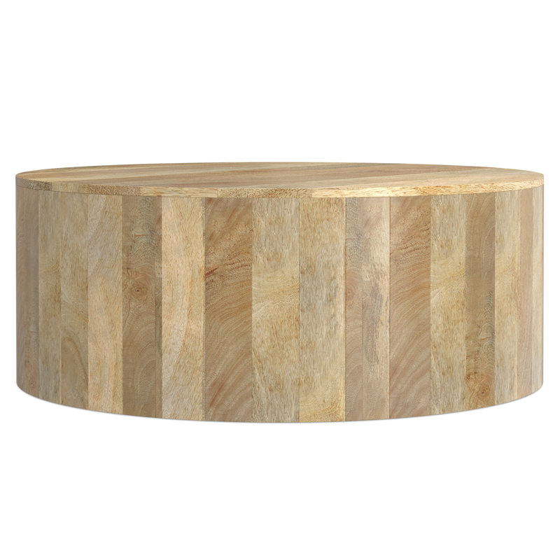 ( color black ) Millbury 36\"W Solid Mango Wood Contemporary Round Drum Coffee Table, Fully Assembled