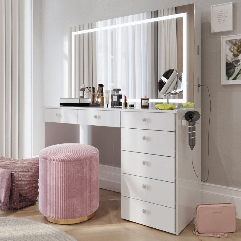 (Box 1/3) Brielle Premium Makeup Vanity With Bluetooth Speakers And Full LED Mirror