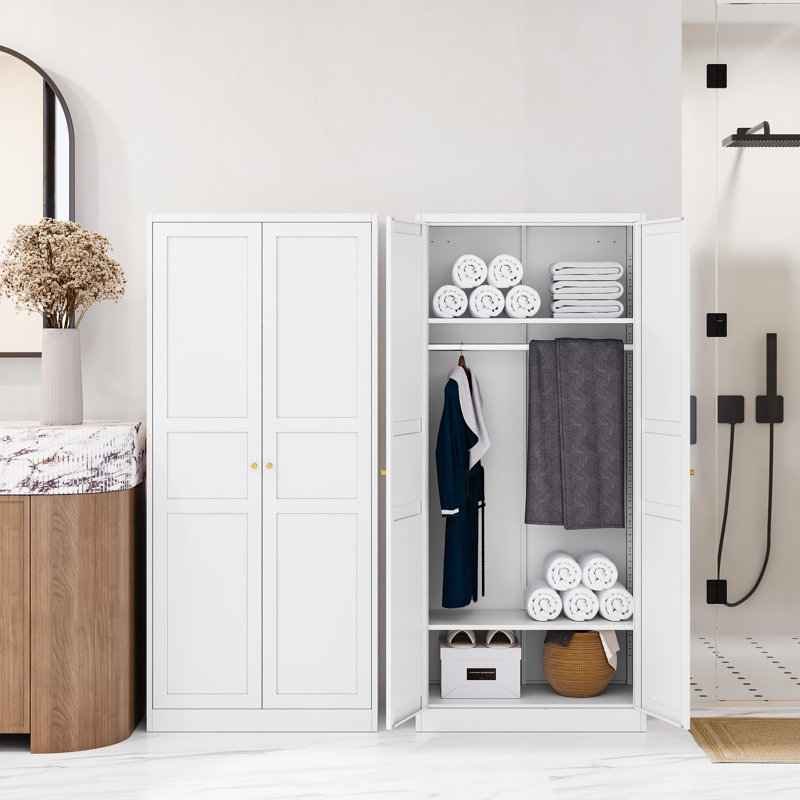 Wardrobe Armoire Closet,72" H Metal Storage Cabinet With Adjustable Shelves And Hanging Rod,Bedroom Armoire Cabinet Clothes Organizer