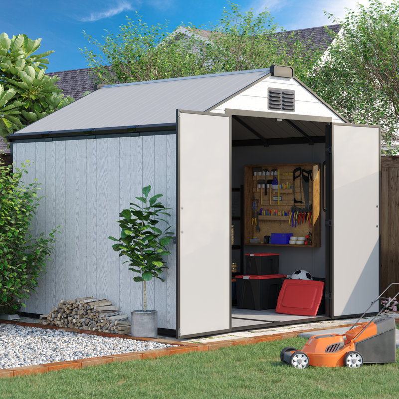 Incomplet)8 Ft. W X 8 Ft. D Resin Outdoor Storage Shed With Floor For Garden Patio Furniture And Tools