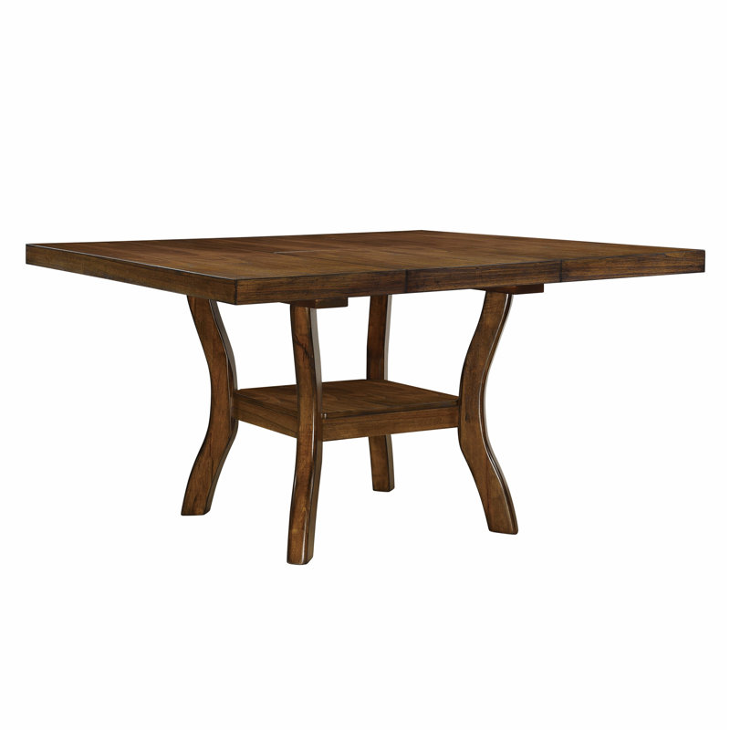 Transitional Dining Table with Lower Display Shelf and Extension Leaf for Dining Room