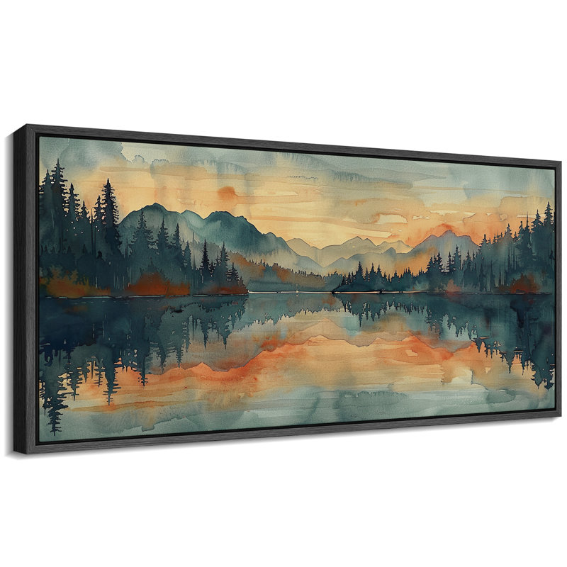 Abstract Landscape \"Orange Green Peaceful Lake Forest Nature Extra Large Artwork Framed Wall Picture 30”x 60”