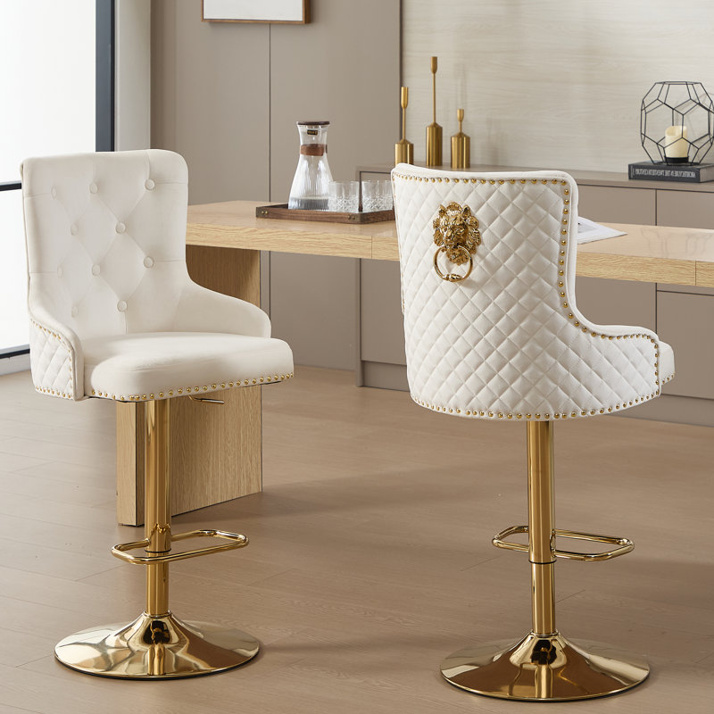 (Incomplete no base) Kenetra Swivel Upholstered Adjustable Height Counter Stool with Metal Frame (Set of 2)