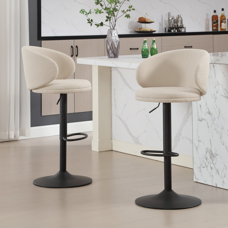 Lontrell 17.7" Wide Soft Swivel Upholstered Adjustable Height Bar Stool with Footrest (Set of 2)