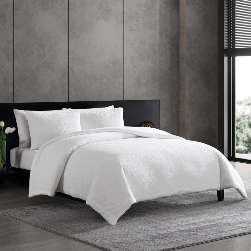 Vera Wang Puckered Texture Cotton White Comforter Set king