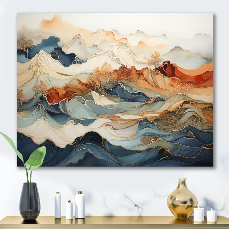 Abstract Orange And Blue River Ink III - Abstract Marble Canvas Art