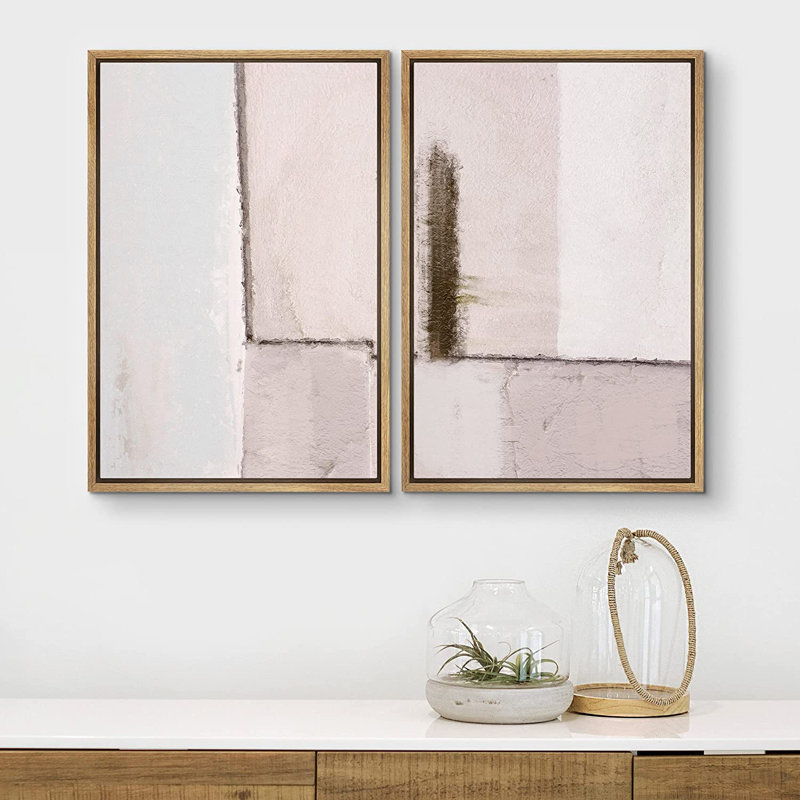Grunge Abstract Paint Stroke Effect " Geometric Mid-Century Pastel Color Blocks " 2 - Pieces